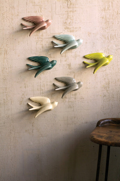 Set of 6 Ceramic Swallows- One Each Color - Hearts Attic 
